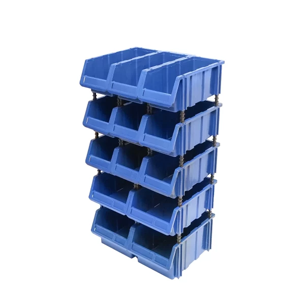Stand cu 13 cutii pentru depozitare / organizare, cutie din plastic albastra, 510x400x1000mm