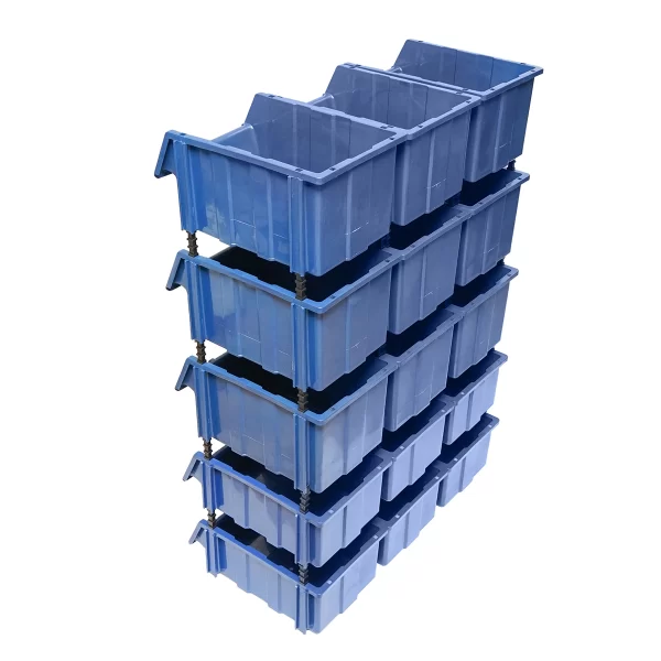Stand cu 15 cutii pentru depozitare / organizare, cutie din plastic albastra, 765x400x1100mm