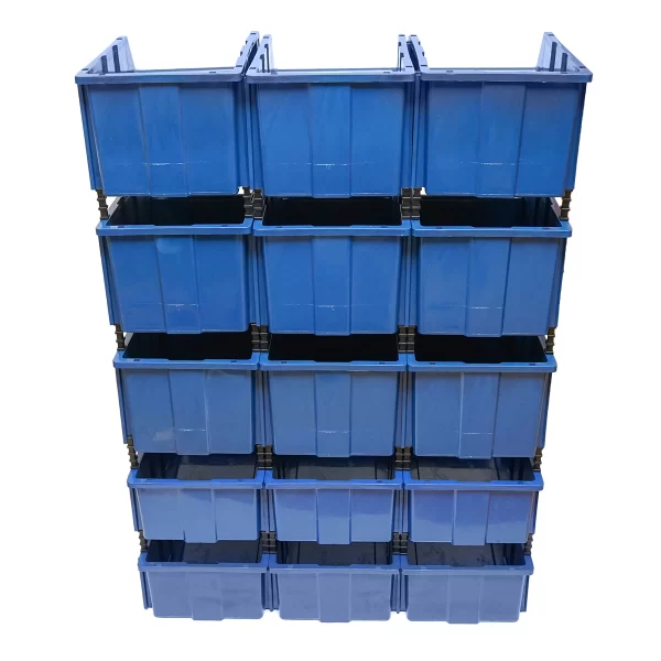 Stand cu 15 cutii pentru depozitare / organizare, cutie din plastic albastra, 765x400x1100mm