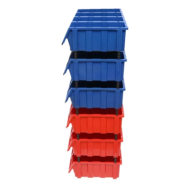 Stand cu 24 cutii pentru depozitare / organizare, cutie din plastic rosie, albastra,700x400x1150mm