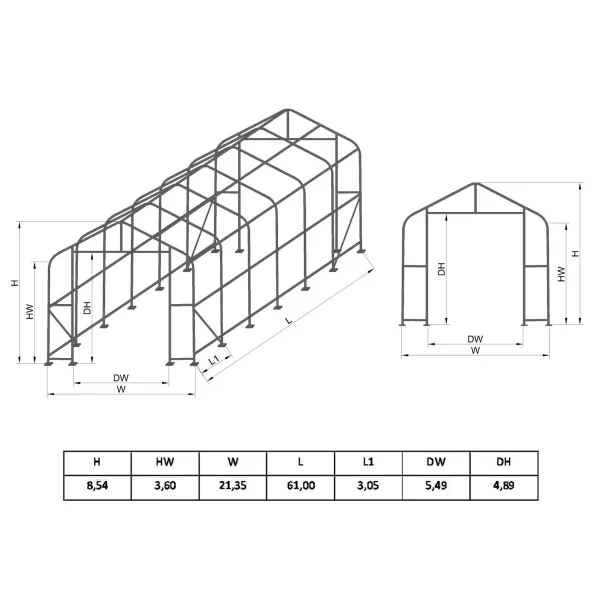 Cort industrial tip hala 61x21.35x8.54m din PVC cu structura de rezistenta metalica