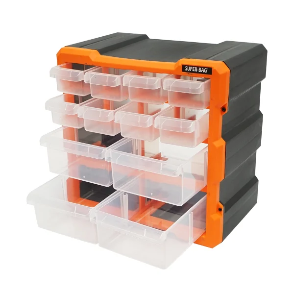 Cutie depozitare portocalie din plastic modulara, 12 sertare 267x262x157mm Breckner Germany
