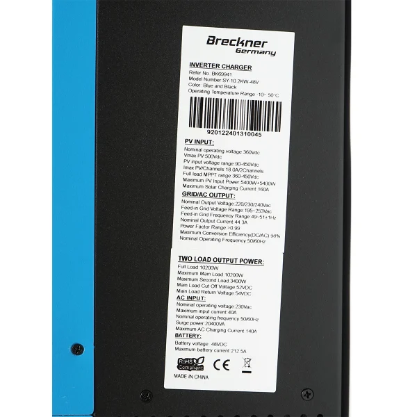 Invertor solar hybrid 10.2 KW, 48V, 140A, MPPT, monofazic, OFF-GRID, SY-10.2KW-48V Breckner Germany