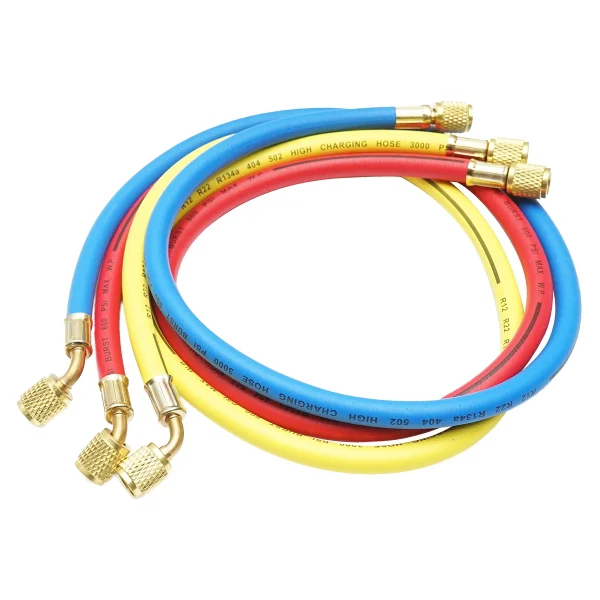 Set furtun 90 cm 3 culori pentru incarcare freon R12, R22, R134a, 404, 502