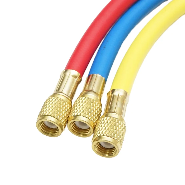 Set furtun 90 cm 3 culori pentru incarcare freon R12, R22, R134a, 404, 502