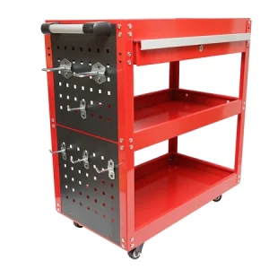 Carucior metalic pe roti cu 3 rafturi, suporti si sertar pentru scule 660x360x730mm