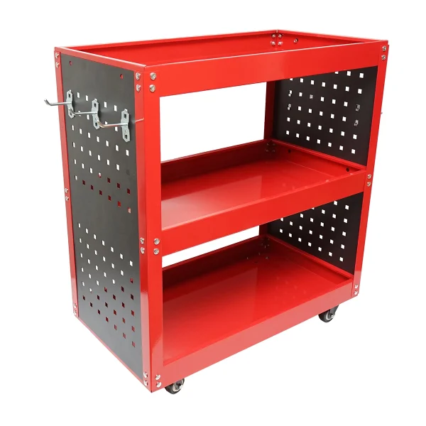Carucior metalic pe roti cu 3 rafturi si suporti pentru scule 670x370x730mm