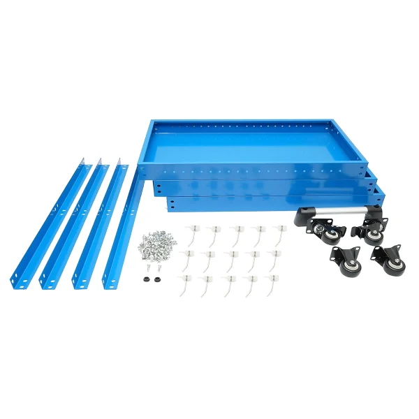 Carucior metalic pe roti cu 3 rafturi si suporti pentru scule 660x360x730mm
