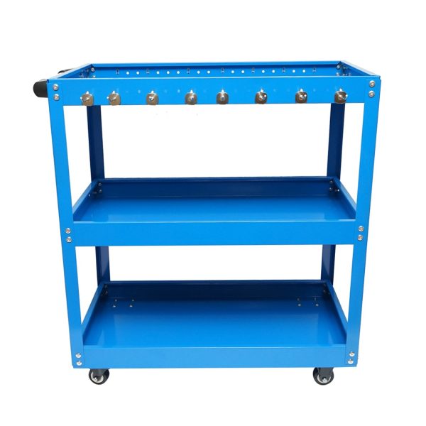 Carucior metalic pe roti cu 3 rafturi si suporti pentru scule 660x360x730mm