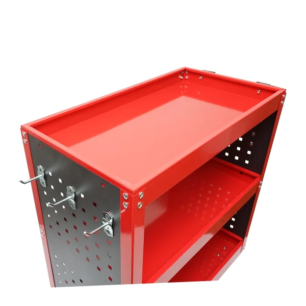 Carucior metalic pe roti cu 3 rafturi si suporti pentru scule 670x370x730mm