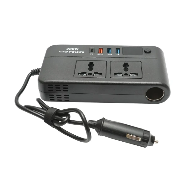 Invertor tensiune 12V-220V 200W, unda sinusoidala modificata, port USB, USB-C, iesire dubla AC