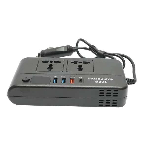 Invertor tensiune 12V-220V 200W, unda sinusoidala modificata, port USB, USB-C, iesire dubla AC