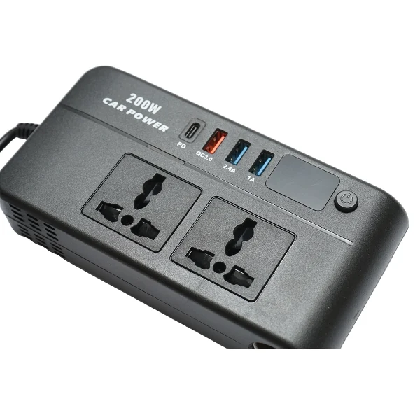 Invertor tensiune 12V-220V 200W, unda sinusoidala modificata, port USB, USB-C, iesire dubla AC