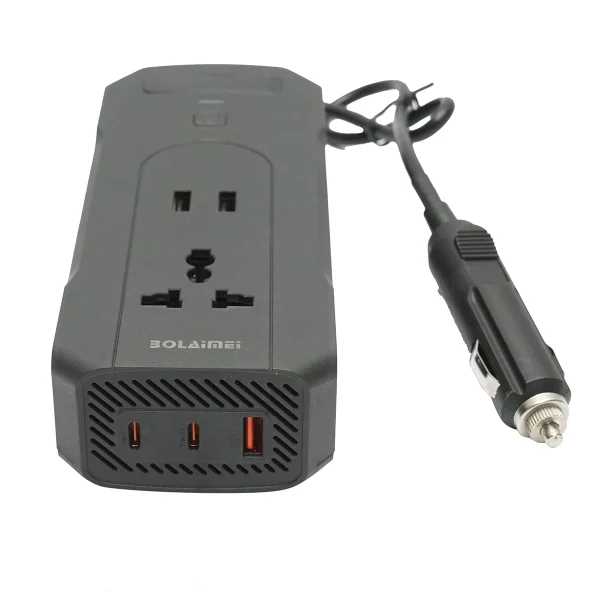 Invertor tensiune 12V-220V 200W, display digital LED, unda sinusoidala modificata, port USB, USB-C, iesire AC pentru laptop, telefon, frigider auto