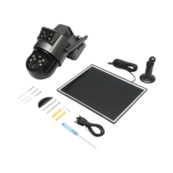 Camera supraveghere lentila duala 6 MP, 4G, WIFI 2.4 GHz cu panou solar, baterie 10000 mAh, 360 grade PTZ, detectie umana PIR, night vision si aplicatie Ubox