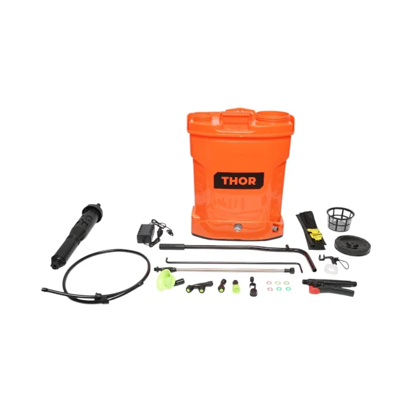Pompa de stropit, vermorel 2 in 1 manuala si electrica cu rezervor 16L, baterie 12V/8Ah, 4 duze, debit 3.1 l/min THOR