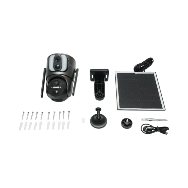 Camera supraveghere cu lentila duala 6MP, 4G, WIFI 2.4 GHz cu panou solar, baterie 13500 mAh, PTZ control, senzor miscare, detectie umana PIR, smart IR night vision si aplicatie Ubox