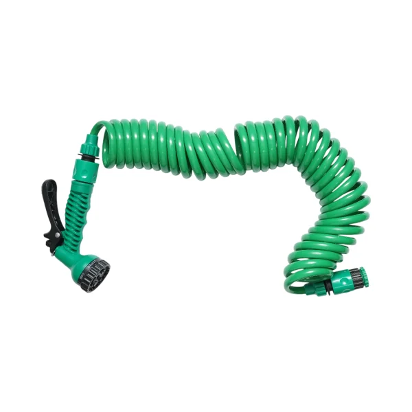 Furtun de gradina spiralat extensibil 7.5m cu pistol reglabil 7 functii, adaptor 3/4, cupla rapida 1/2