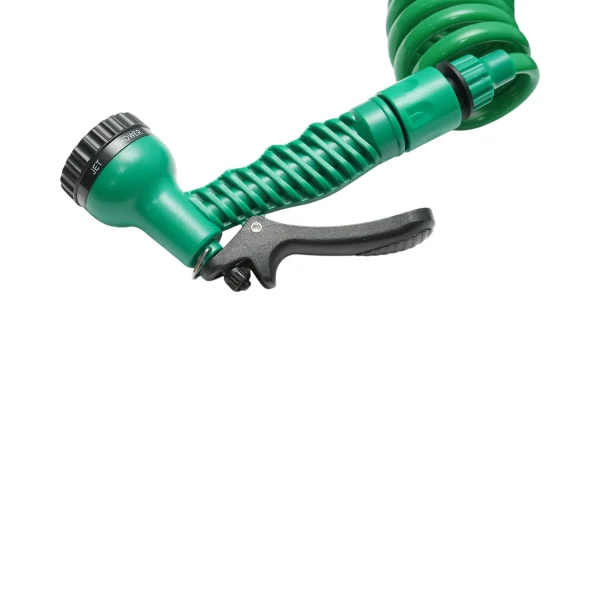 Furtun de gradina spiralat extensibil 7.5m cu pistol reglabil 7 functii, adaptor 3/4, cupla rapida 1/2