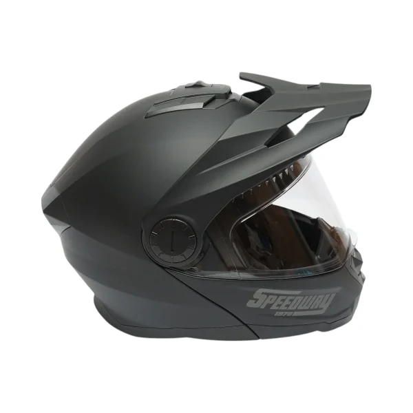 Casca motocross integrala negru mat cu viziera transparenta si ochelari de soare, marimea L Lion